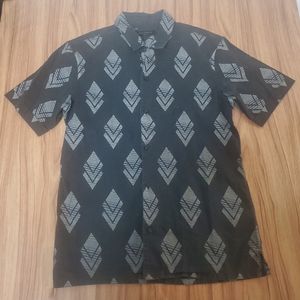 All Saints Button Down Short Sleeve Shirt Men's Small Black Gray Geometric